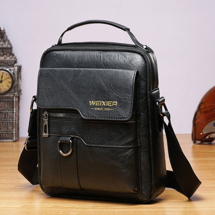 WEIXIER 8642 Men Business Retro PU Leather Handbag Crossbody Bag (Black)-garmade.com
