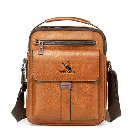 WEIXIER 8683 Large Capacity Retro PU Leather Men Business Handbag Crossbody Bag (Light Brown)-garmade.com