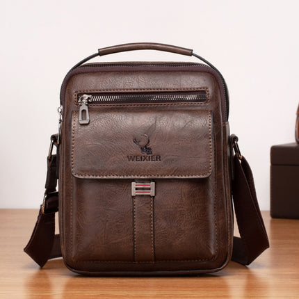 WEIXIER 8683 Large Capacity Retro PU Leather Men Business Handbag Crossbody Bag (Dark Brown)-garmade.com