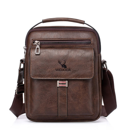 WEIXIER 8683 Large Capacity Retro PU Leather Men Business Handbag Crossbody Bag (Dark Brown)-garmade.com