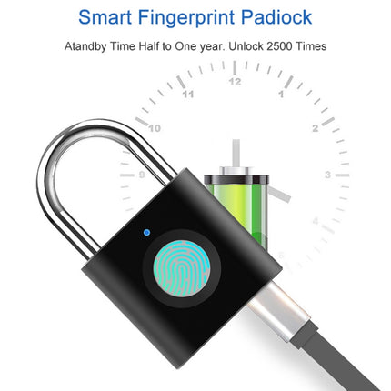 X007 Micro USB Charging Mini Metal Fingerprint Padlock Small Drawer Lock (Black)-garmade.com