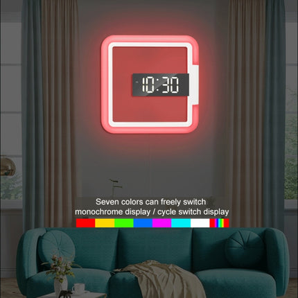 TS-S28-W Multifunctional Square RGB Thermometer Digital Alarm Clock LED Mirror Hollow Wall Clock-garmade.com