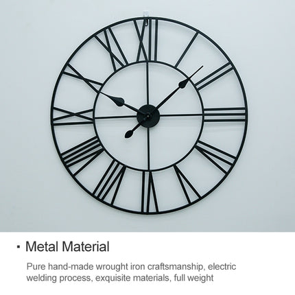 40cm Retro Living Room Iron Round Roman Numeral Mute Decorative Wall Clock (Silver)-garmade.com