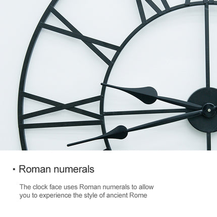 45cm Retro Living Room Iron Round Roman Numeral Mute Decorative Wall Clock (Silver)-garmade.com