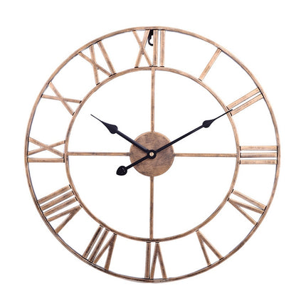 45cm Retro Living Room Iron Round Roman Numeral Mute Decorative Wall Clock (Vintage Gold)-garmade.com