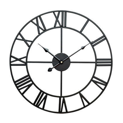60cm Retro Living Room Iron Round Roman Numeral Mute Decorative Wall Clock (Black)-garmade.com