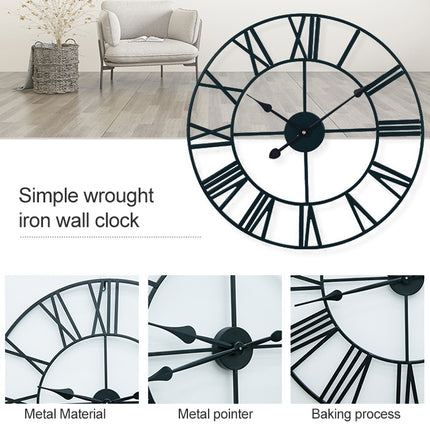 80cm Retro Living Room Iron Round Roman Numeral Mute Decorative Wall Clock (Black)-garmade.com