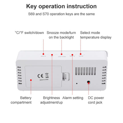 TS-S69-HW Multifunctional LED Alarm Clock Battery / Plug-in Charging Dual-purpose Make-up Mirror Clock(Grey White)-garmade.com