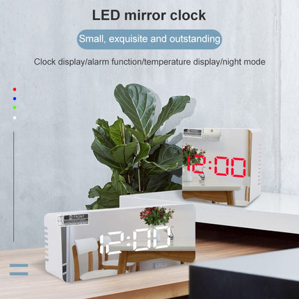 TS-S69-G Multifunctional LED Alarm Clock Battery / Plug-in Charging Dual-purpose Make-up Mirror Clock(Green)-garmade.com