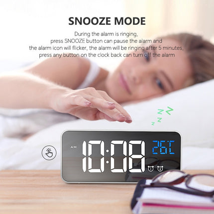 Bedside Alarm Clock Sound Control Mirror LED Music Clock (Black)-garmade.com