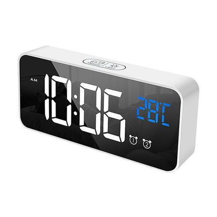 Bedside Alarm Clock Sound Control Mirror LED Music Clock (White)-garmade.com