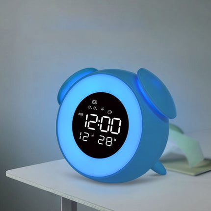 Cartoon Animal Shape Bedside Lamp Music LED Alarm Clock(Blue)-garmade.com