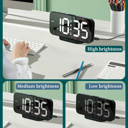 8821 LED Mirror Dual-purpose Snooze Alarm Clock (White)-garmade.com
