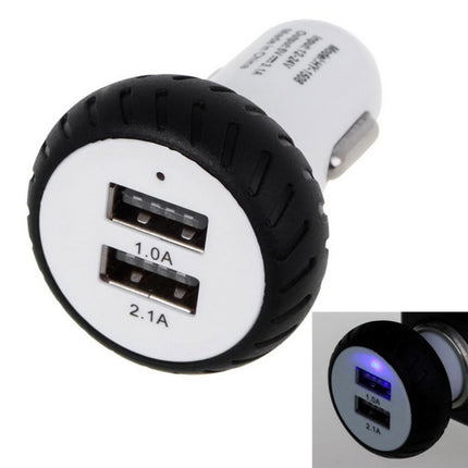 Mini Wheels Design 5V 1.0A+2.1A Double USB Universal Quick Car Charger for Phones / Tablets(White + Black )-garmade.com