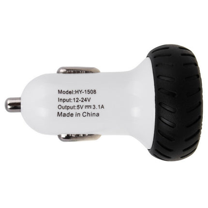 Mini Wheels Design 5V 1.0A+2.1A Double USB Universal Quick Car Charger for Phones / Tablets(White + Black )-garmade.com