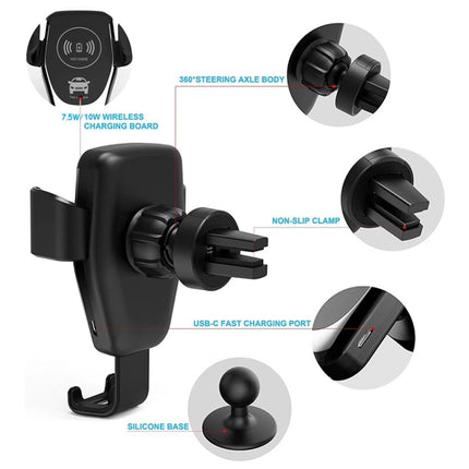 Car Air Outlet Bracket Wireless Charger Qi Standard Wireless Charger(Black)-garmade.com