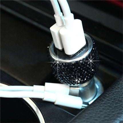 Car Diamond Aluminium Alloy QC3.0 Dual USB Quick Charger(Black)-garmade.com