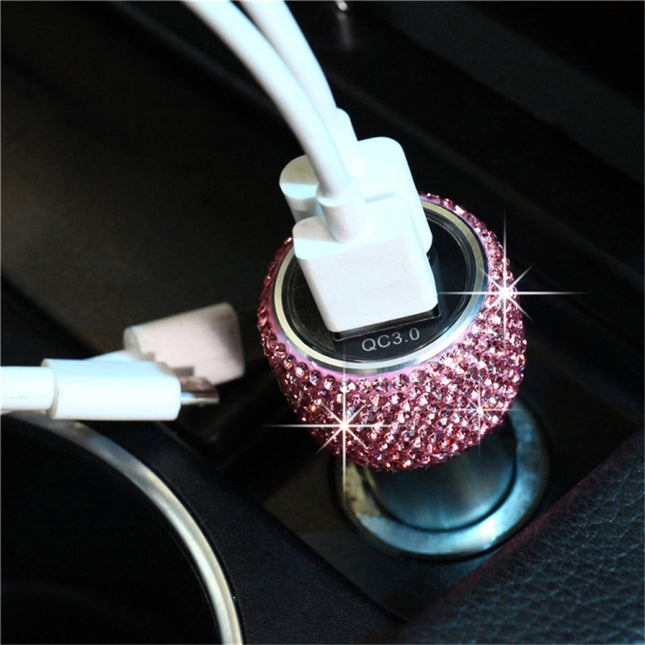 Car Diamond Aluminium Alloy QC3.0 Dual USB Quick Charger(Pink)-garmade.com