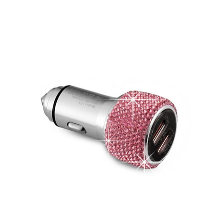 Car Diamond Aluminium Alloy QC3.0 Dual USB Quick Charger(Pink)-garmade.com