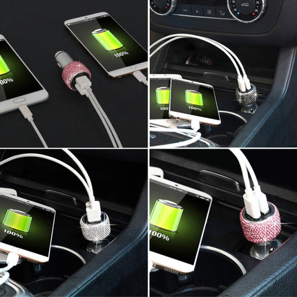 Car Diamond Aluminium Alloy QC3.0 Dual USB Quick Charger(Pink)-garmade.com