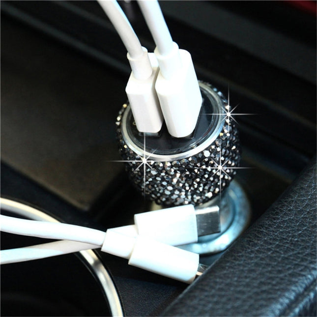 Car Diamond Aluminium Alloy QC3.0 Dual USB Quick Charger (Jet Black)-garmade.com