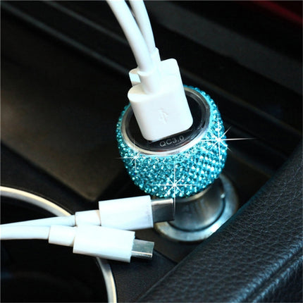 Car Diamond Aluminium Alloy QC3.0 Dual USB Quick Charger(Lake Blue)-garmade.com
