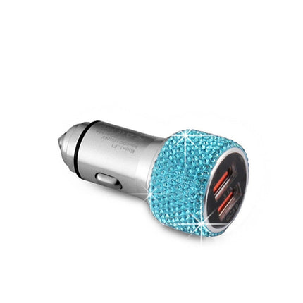 Car Diamond Aluminium Alloy QC3.0 Dual USB Quick Charger(Lake Blue)-garmade.com
