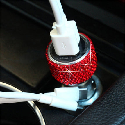 Car Diamond Aluminium Alloy QC3.0 Dual USB Quick Charger(Red)-garmade.com