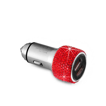 Car Diamond Aluminium Alloy QC3.0 Dual USB Quick Charger(Red)-garmade.com