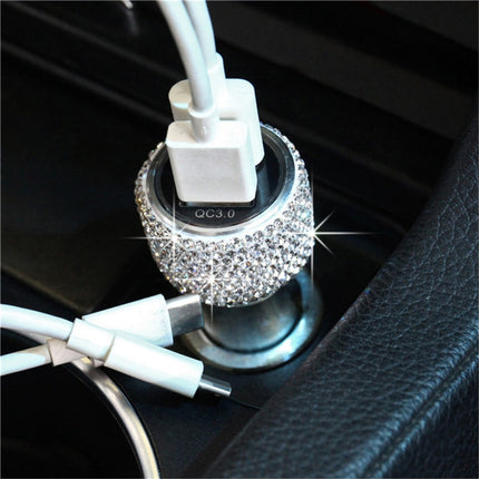 Car Diamond Aluminium Alloy QC3.0 Dual USB Quick Charger(White)-garmade.com