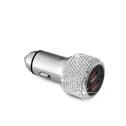 Car Diamond Aluminium Alloy QC3.0 Dual USB Quick Charger(White)-garmade.com