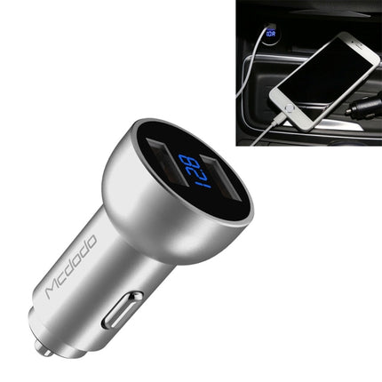Mcdodo CC-3871 2-Ports USB LED Smart Digital Display Car Charger, For iPhone, iPad, Samsung, HTC, Sony, LG, Huawei, Lenovo, and other Smartphones or Tablet(Silver)-garmade.com