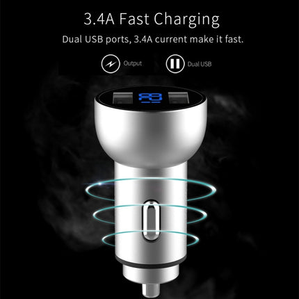 Mcdodo CC-3871 2-Ports USB LED Smart Digital Display Car Charger, For iPhone, iPad, Samsung, HTC, Sony, LG, Huawei, Lenovo, and other Smartphones or Tablet(Silver)-garmade.com