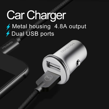 Mcdodo CC-3851 Dual USB Ports Smart Car Charger, For iPhone, iPad, Samsung, HTC, Sony, LG, Huawei, Lenovo, and other Smartphones or Tablet(Silver)-garmade.com