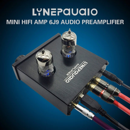 LINEPAUDIO A962 HiFi 6J9 Vacuum Tube Power Headphone Amplifier USB ASIO Sound Card(Black)-garmade.com