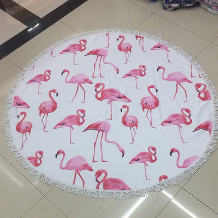 Microfiber Round Tassels Flamingo Printed Beach Blanket Pool Beach Throw Towel Yoga Picnic Mat, Size: 150 x 150cm-garmade.com