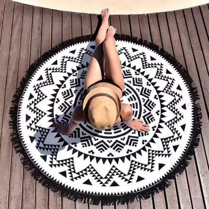 Microfiber Round Tassels Flamingo Printed Beach Blanket Pool Beach Throw Towel Yoga Picnic Mat, Size: 150 x 150cm-garmade.com