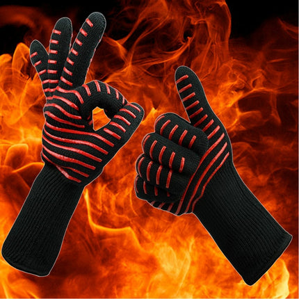 1 Pair Red Horizontal Stripes Silicone Cotton Microwave Oven Heat Insulation Kitchen Cooking Protective Gloves, High Temperature Resistance: 500 Degree C, Length: 32cm-garmade.com