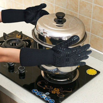 1 Pair Red Horizontal Stripes Silicone Cotton Microwave Oven Heat Insulation Kitchen Cooking Protective Gloves, High Temperature Resistance: 500 Degree C, Length: 32cm-garmade.com