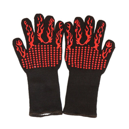 1 Pair Red Torch Pattern Silicone Cotton Microwave Oven Heat Insulation Kitchen Cooking Protective Gloves, High Temperature Resistance: 500 Degree C, Length: 32cm-garmade.com