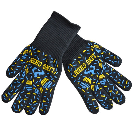 1 Pair Blue and Yellow Silicone Cotton Microwave Oven Heat Insulation Kitchen Cooking Protective Gloves, High Temperature Resistance: 500 Degree C, Length: 32cm-garmade.com