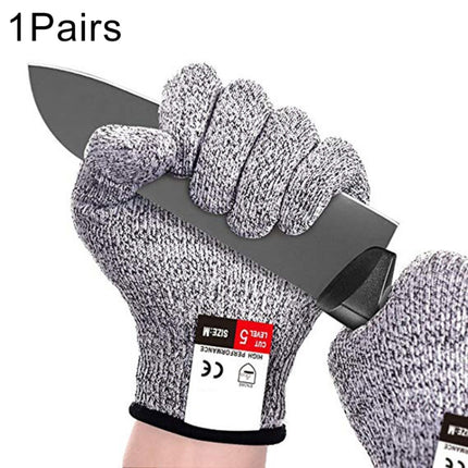 A Pair Cut-resistant Gardening Gloves HPPE Food-grade 5-Level Anti-cutting Anti-wear Safety Working Gloves, Size: M, Length: 22cm(Black)-garmade.com