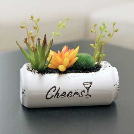 Ceramic Zip-top Can Potted Artificial Yellow Succulent Plant Home Indoor Decoration-garmade.com