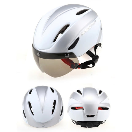Base Camp Colorful Men and Women Road Mountain Bike Magnetic Goggles Helmets Riding Safety Helmet Head Circumference Fit for 56-62cm(Silver)-garmade.com