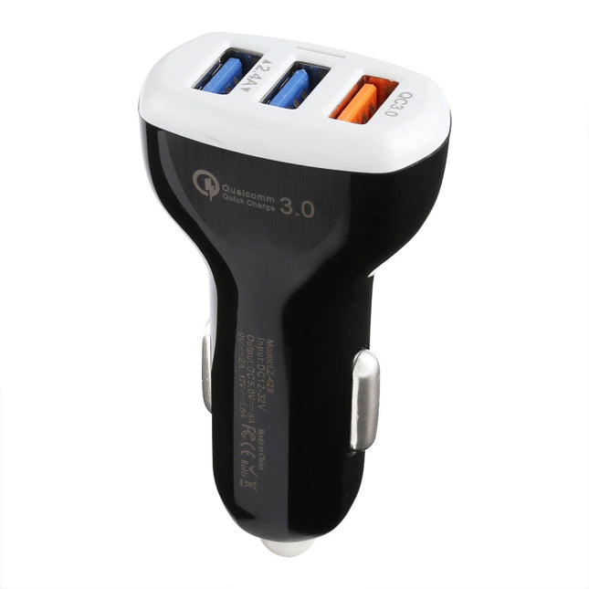 LZ-429 QC3.0 2.4A Three USB Ports Smart Quick Car Charger(Black)-garmade.com