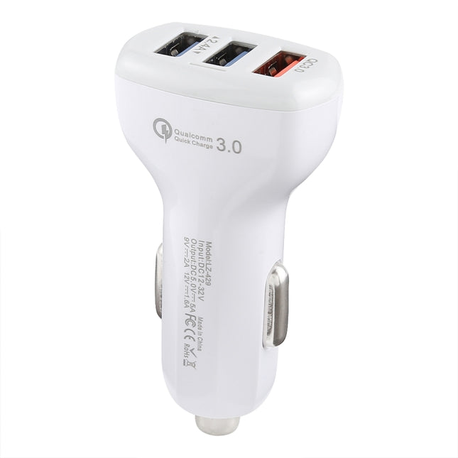 LZ-429 QC3.0 2.4A Three USB Ports Smart Quick Car Charger(White)-garmade.com