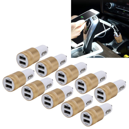 10 PCS Car Auto 5V Dual USB 2.1A/1A Cigarette Lighter Adapter for Most Phones(Gold)-garmade.com