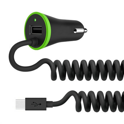 17W 3.4A Mini USB Car Charger with USB-C / Type-C Spring Cable-garmade.com