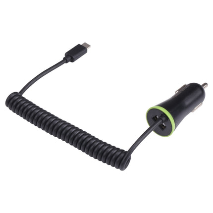17W 3.4A Mini USB Car Charger with USB-C / Type-C Spring Cable-garmade.com