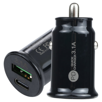 TE-339PD 3.1A PD USB-C / Type-C + USB Interface Mini Fast Charging Car Charger(Black)-garmade.com